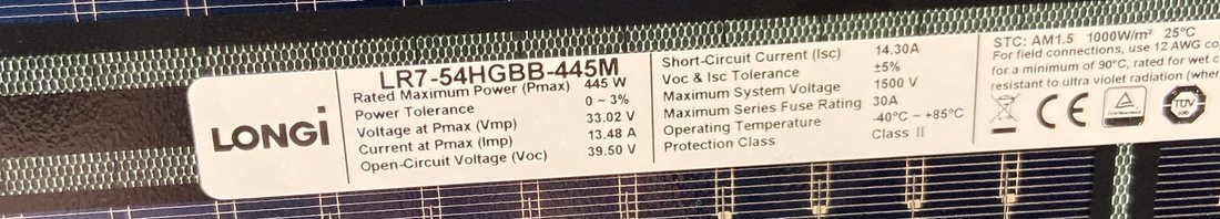 Étiquette du panneau solaire LONGi LR7-54HGBB-445M de 445 W
